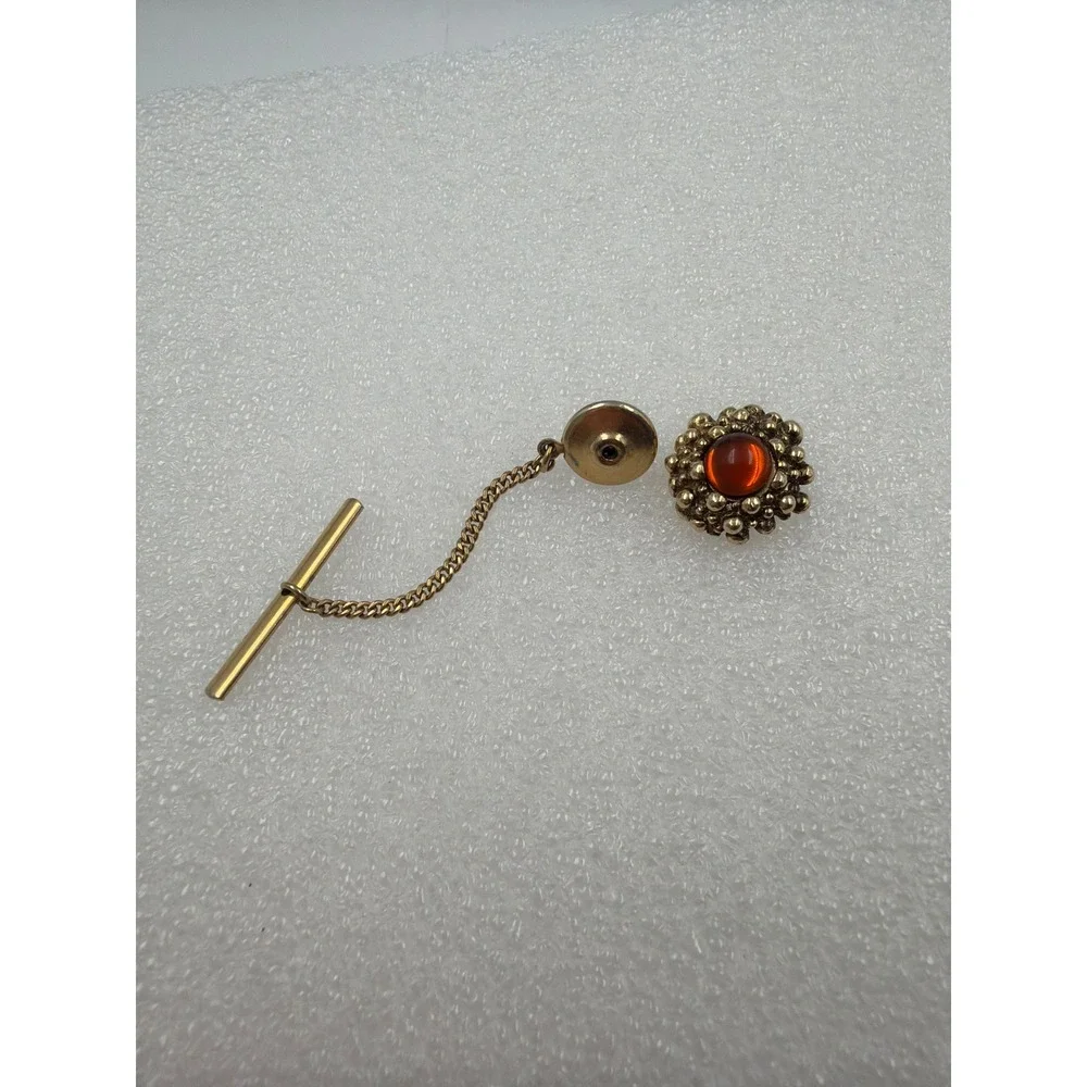 1970 Vintage Amber Cabochon Cufflinks‎ Gold Tone Mesh Wrap Statement Retro Mens